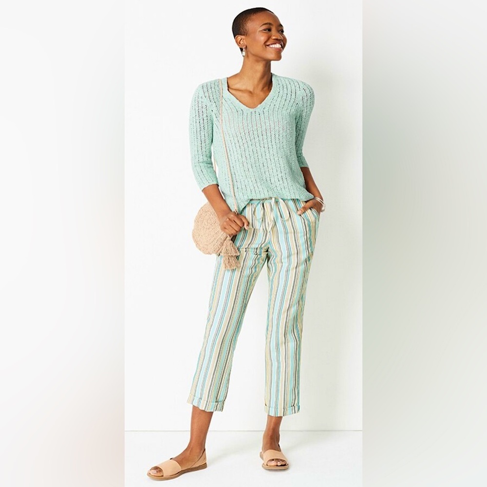 J. Jill Linen Blend Pull On Striped Boho Beachcomber Pants Size XS